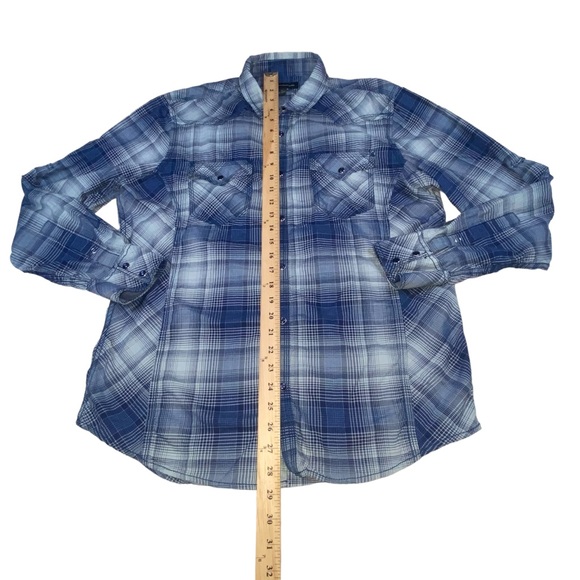 INC Blue Plaid Snap Down Shirt - Men’s Medium International Concepts - Picture 4 of 14